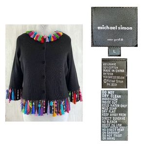 MICHAEL SIMON Dangling Jewel + Tassle Knit Top